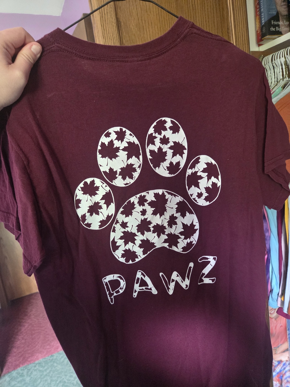 PAWZ Burgundy Dog Paw Print Tee with White Leaf Pattern